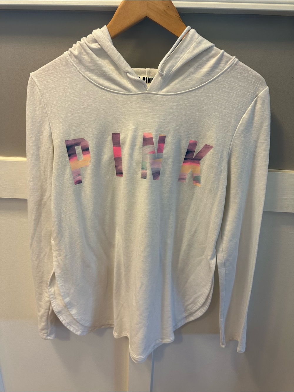 PINK Victoria's Secret White Hooded Long-Sleeve Top size S